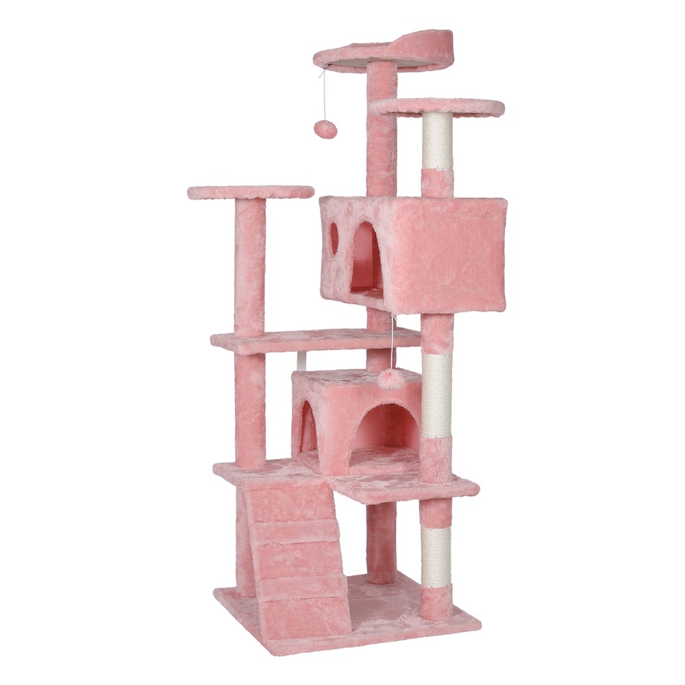 55 Inch Multi-Level Cat Tree Tower Kitten Condo House with Scratching Posts Pink