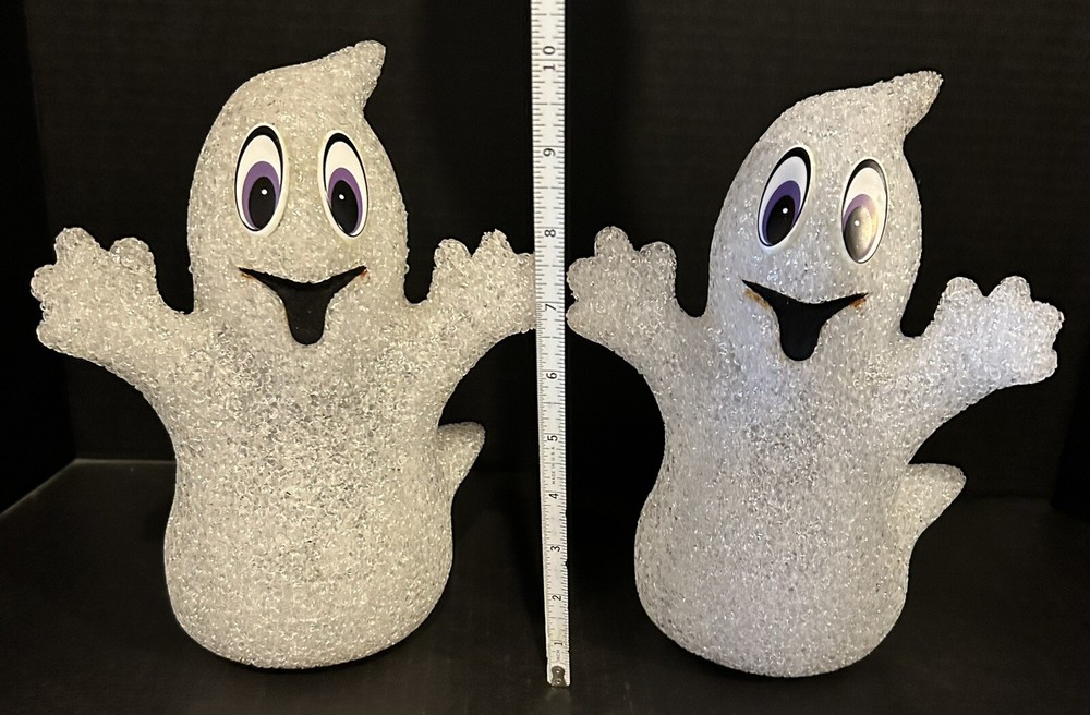 Set Of 2 Halloween Ghost Melted Popcorn Plastic Working Light White 10" **READ