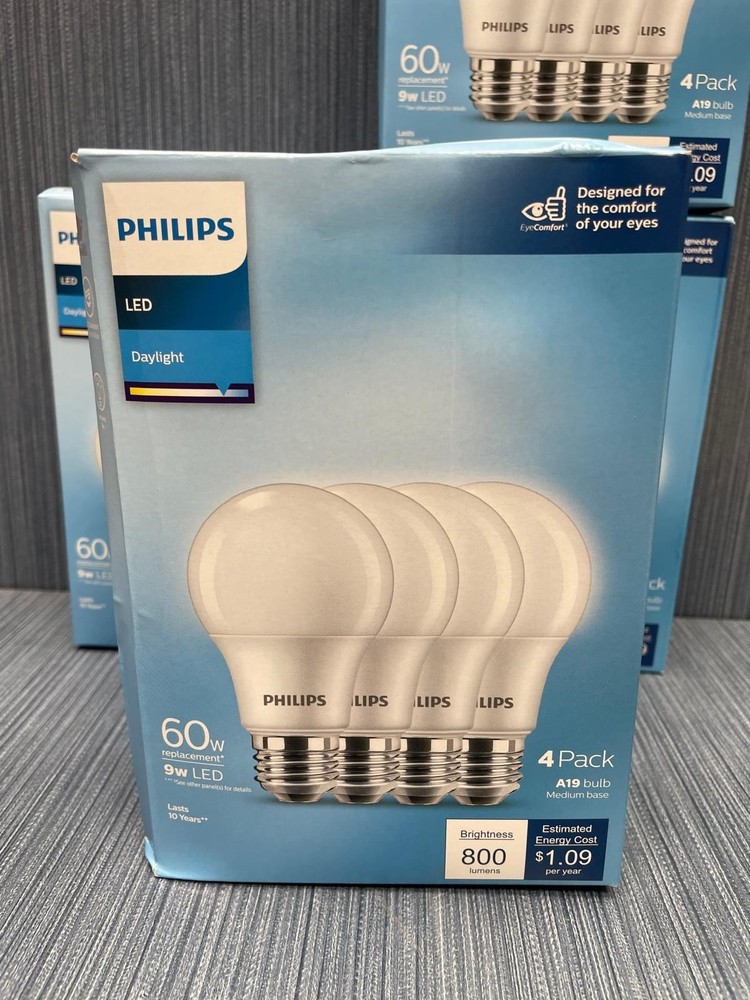 16 Pack x Philips 60W Equivalent Daylight A19 Medium LED Light Bulb