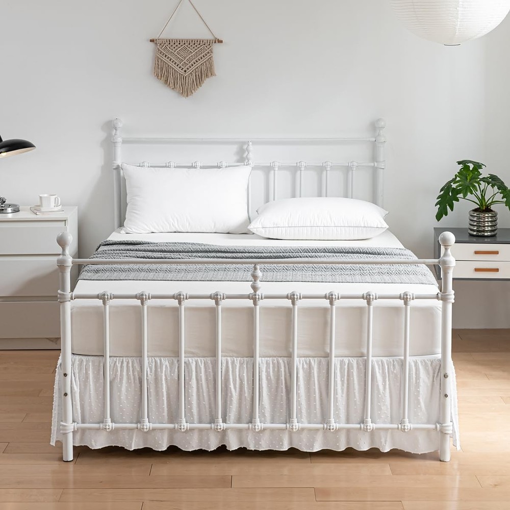 Tufted Dot Bed Skirt King Size Ruffled 12"King, Dot-white
