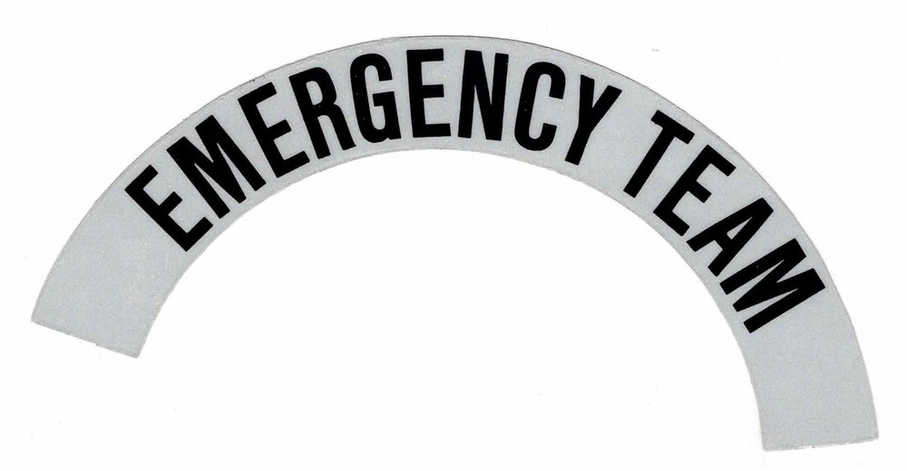 EMERGENCY TEAM  REFLECTIVE FIRE HELMET CRESCENT DECALS - A PAIR