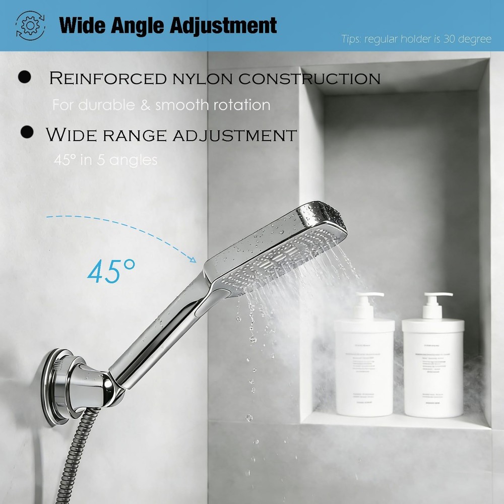 Handheld Shower Head Holder Suction Cup Relocatable Wide Angles Adjustable ...