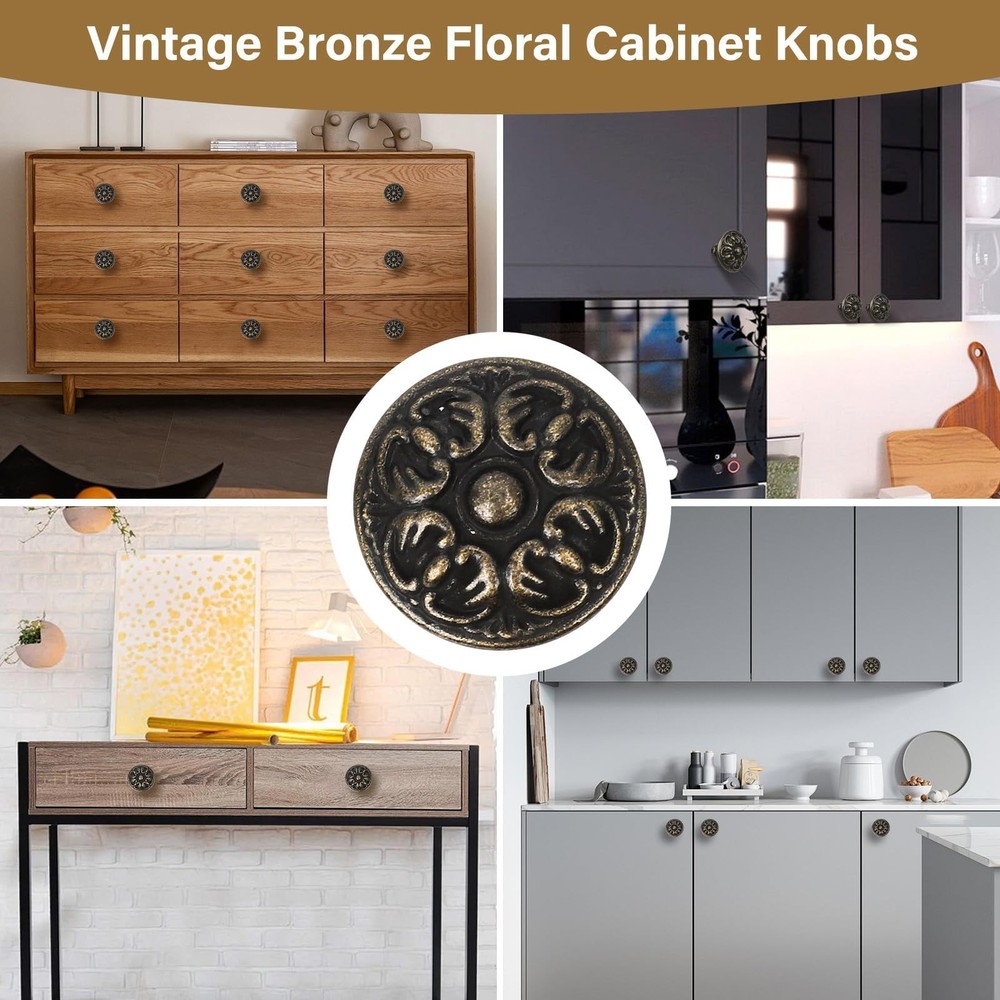 10x Euro Style Antique Brass Kitchen Cabinet Knobs Pull - Vintage Drawer and ...