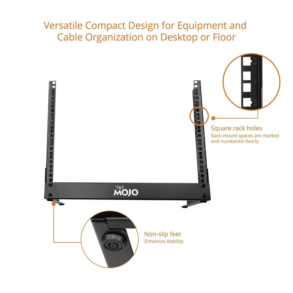 2 Post 8U Desktop Server Rack Small Open Frame Rack for 19in AV/Data/Audio/St...