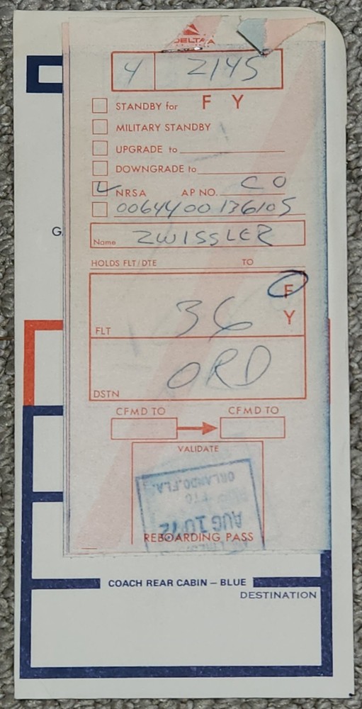 1972 Delta Airlines Ticket Jacket, Boarding Tickets, First Class Boarding Pass