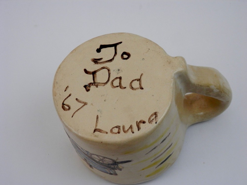 Whimsical Handmade Art Pottery Mug Handpainted 1908 Buick