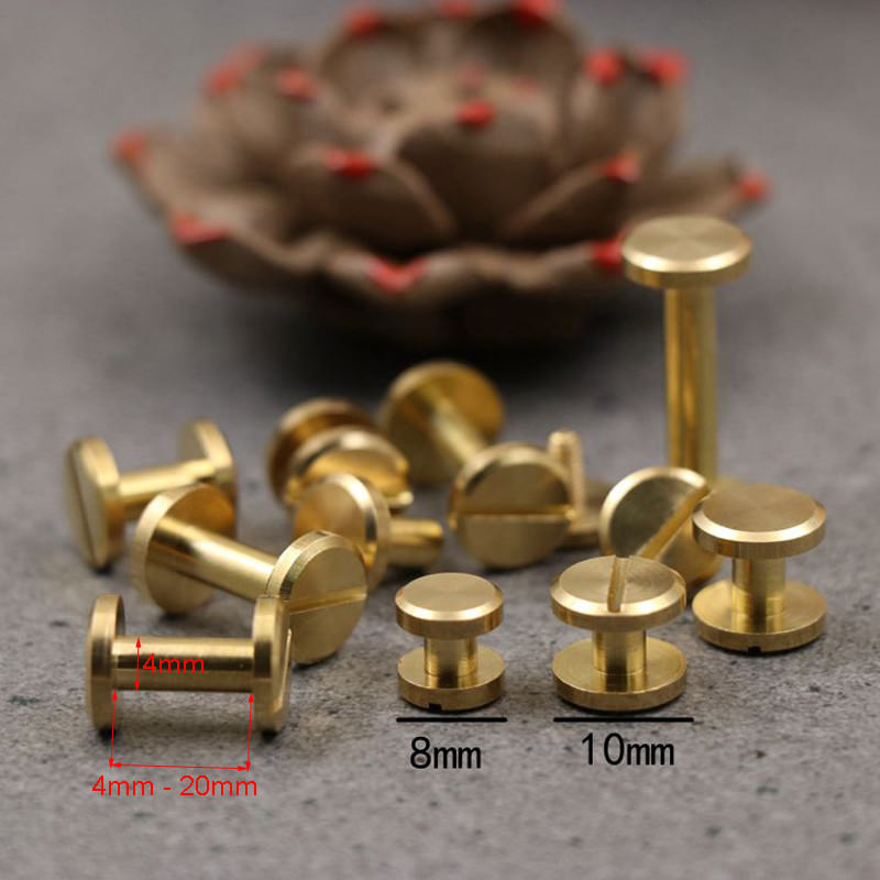 4-20mm Flat Belt Screw Leather Craft Chicago Nail Brass Solid Rivets Stud Head