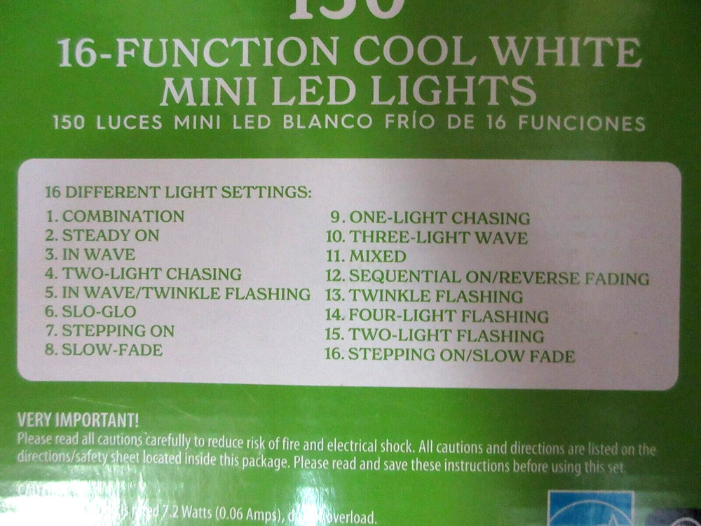 Holiday Time Mini LED String Lights 150 Cool White 16 Function Corded NEW