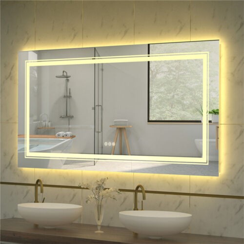 Oversize LED Dual Illuminated Bathroom Mirror Wall Mounted Antifog Mirror