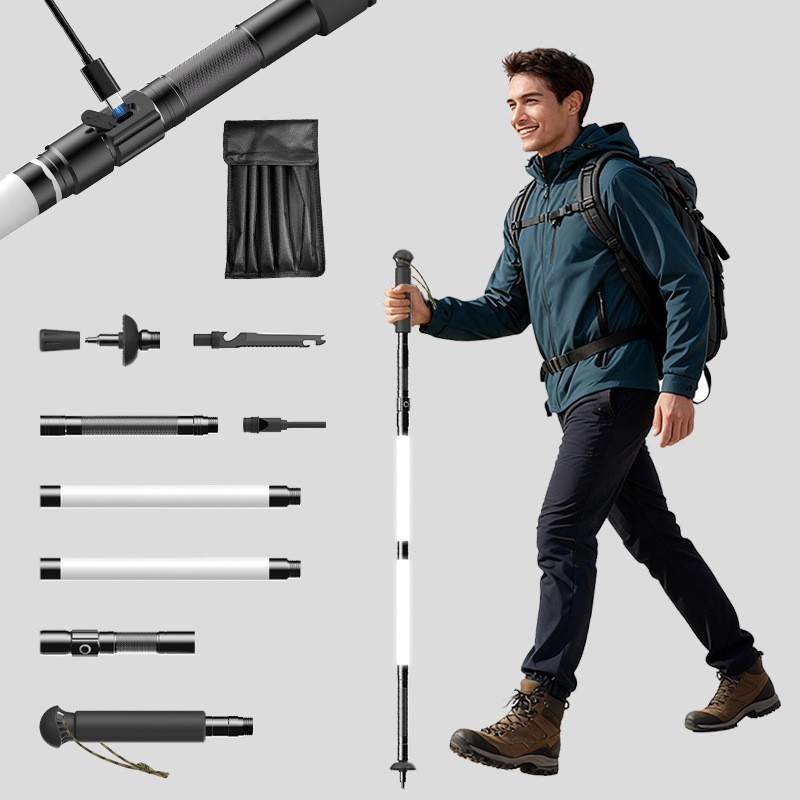 128.8cm trekking pole, glowing stick, foldable, comes with tactical knife