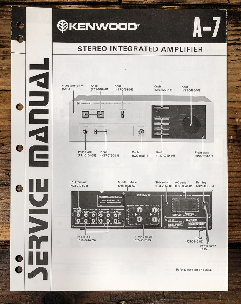 Kenwood A-7 Amplifier Service Manual *Original*