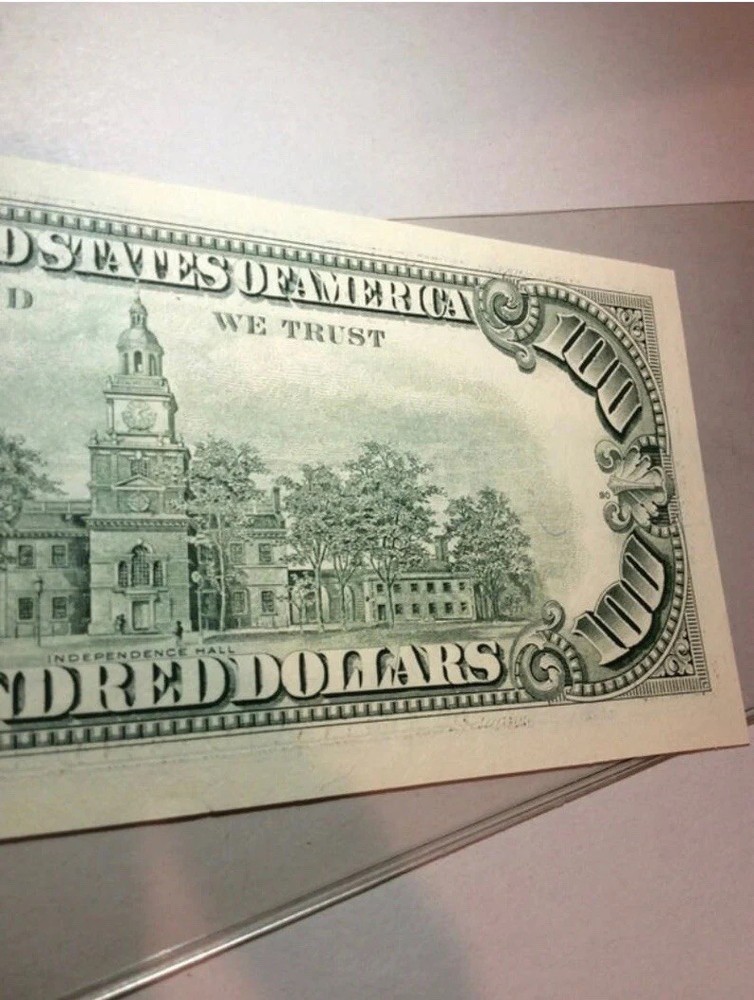 1988 $100 Rare Major Offset Printing Error- Full Back Design on Front- BEP Note