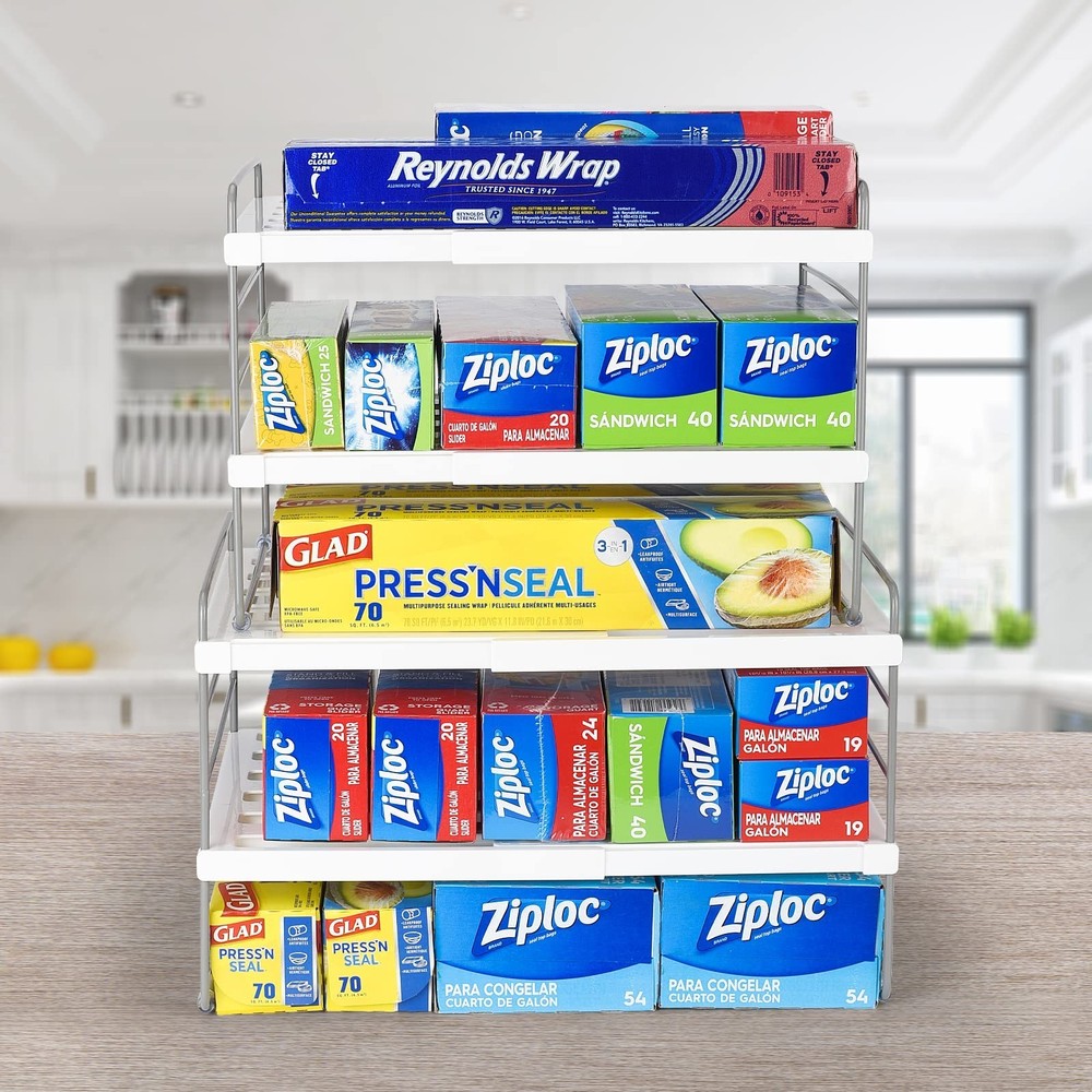 2 Pack Expandable Kitchen Wrap Organizer Rack, Height & Width Adjustable Alum...