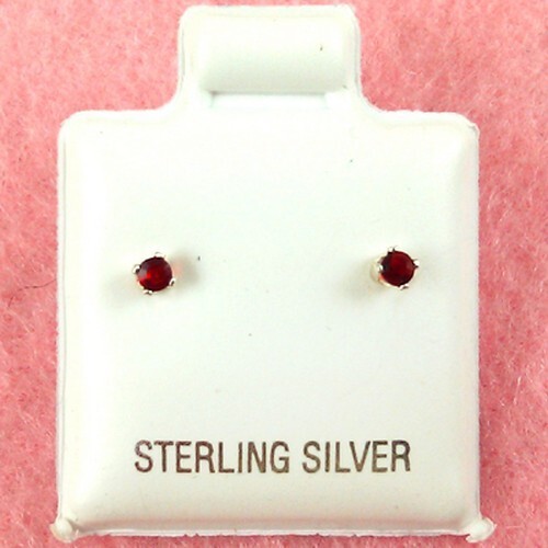 Sterling Silver - 2mm Round CZ Simulated Garnet Stud Earrings (SE363)
