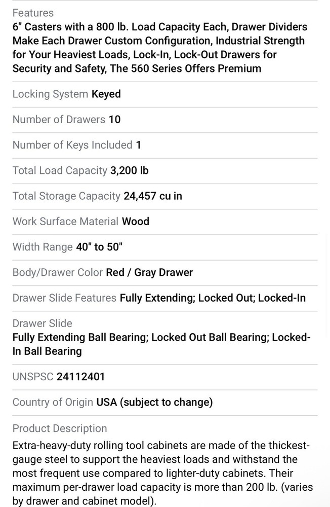 Proto 10-Drawer Heavy-Duty Rolling Tool Box Cabinet