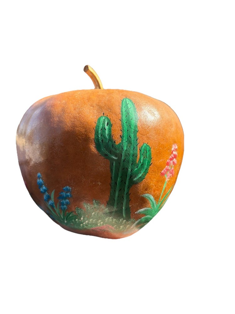 Large Cactus Apple Gourd - Hand Painted