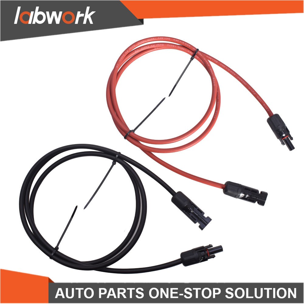 Labwork 12 AWG Solar Panel Extension Cable Wire Connector 1 Pair 5ft Black + Red
