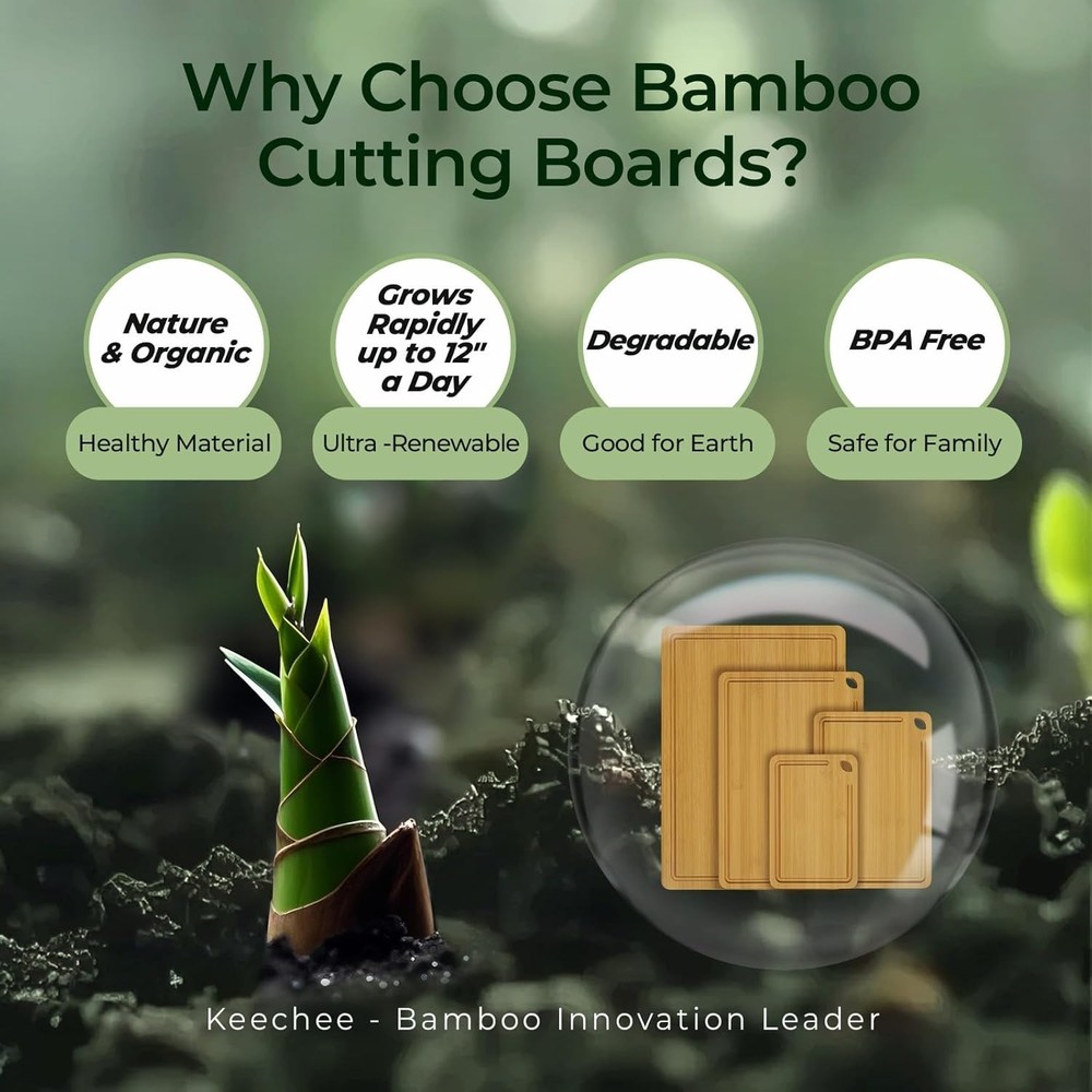 KeeCHEE® 4-Pcs Natural Bamboo Cutting Board