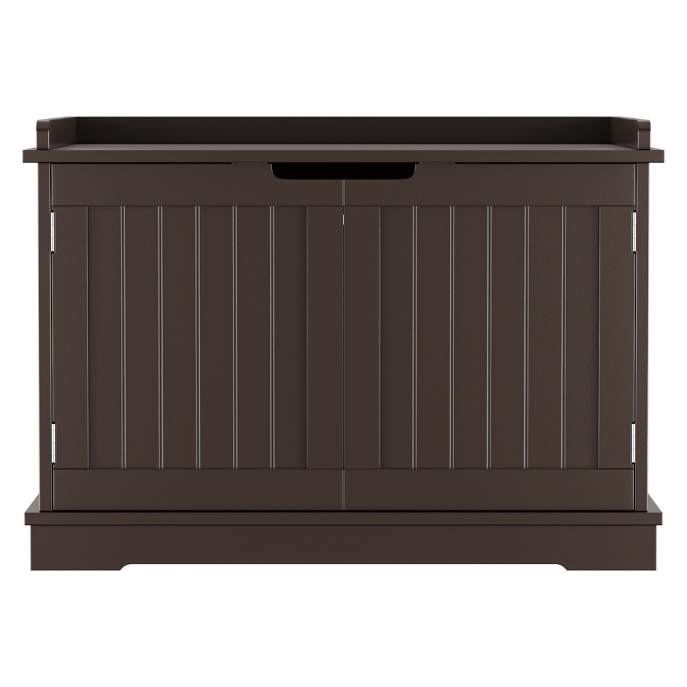 Cat Washroom Litter Box Cabinet Storage Bench Side Table with Doors Light Brown