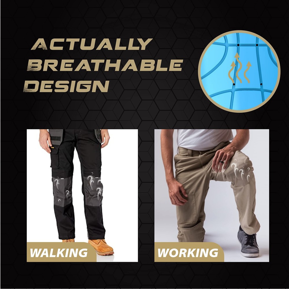 Breathable Pocket Knee Pad Insert for Work Pants/Bibs, Uniforms, and Tactical...