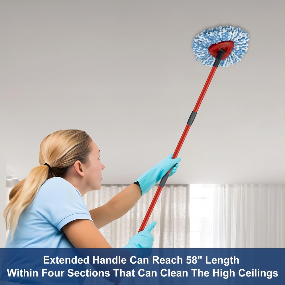 2 Pack Spin Mop Replacement Head,1 Base,4-Section Sturdy Iron Mop Handles Com...