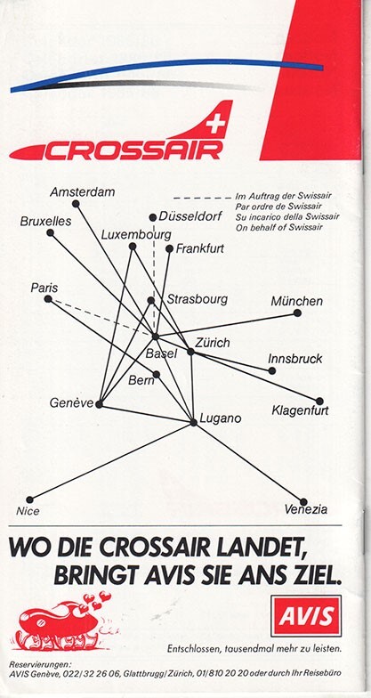 Crossair timetable 1987/03/29