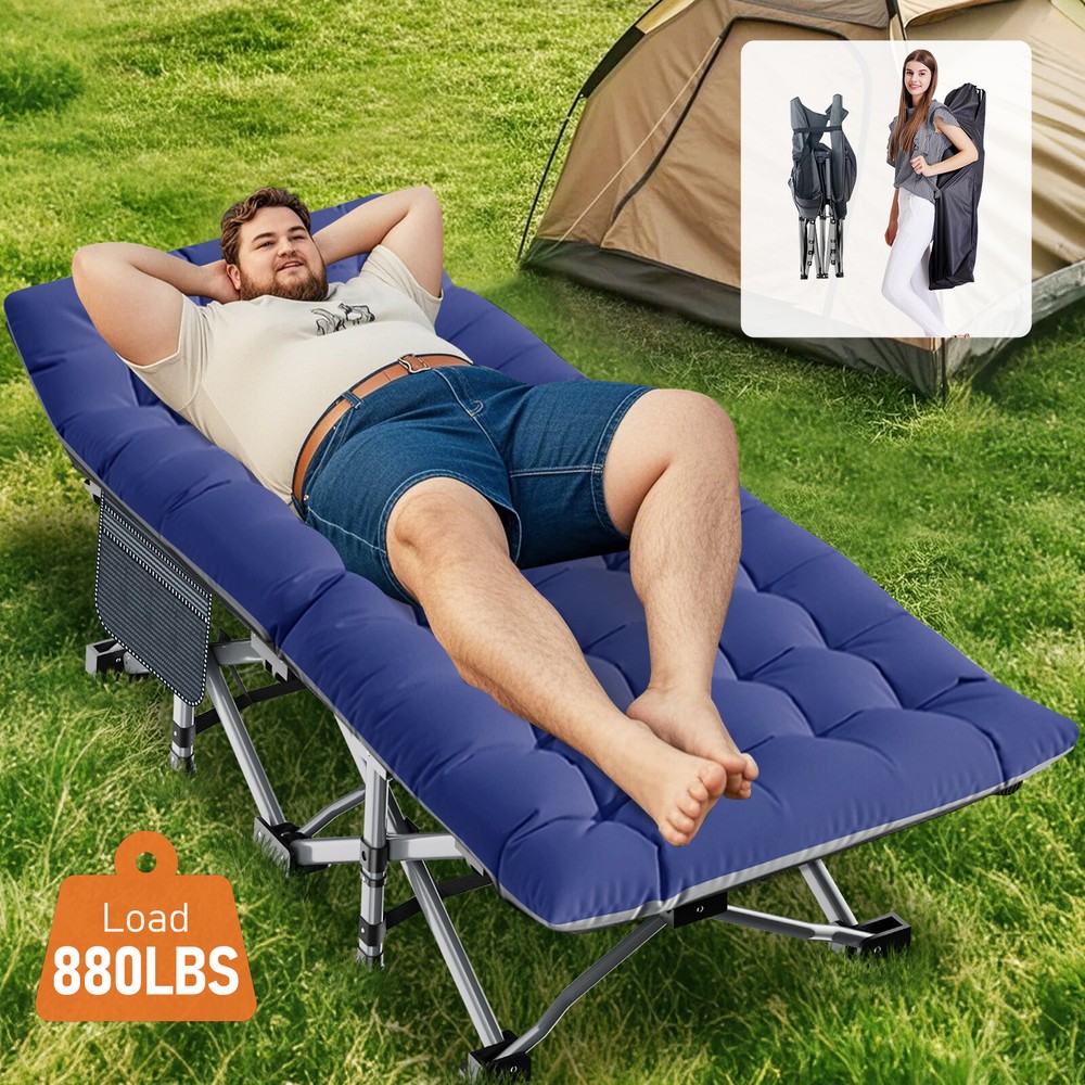 NAIZEA Folding Camping Cot Double Layer Oxford Wide Sleeping Bed w/Carry Bag&Mat