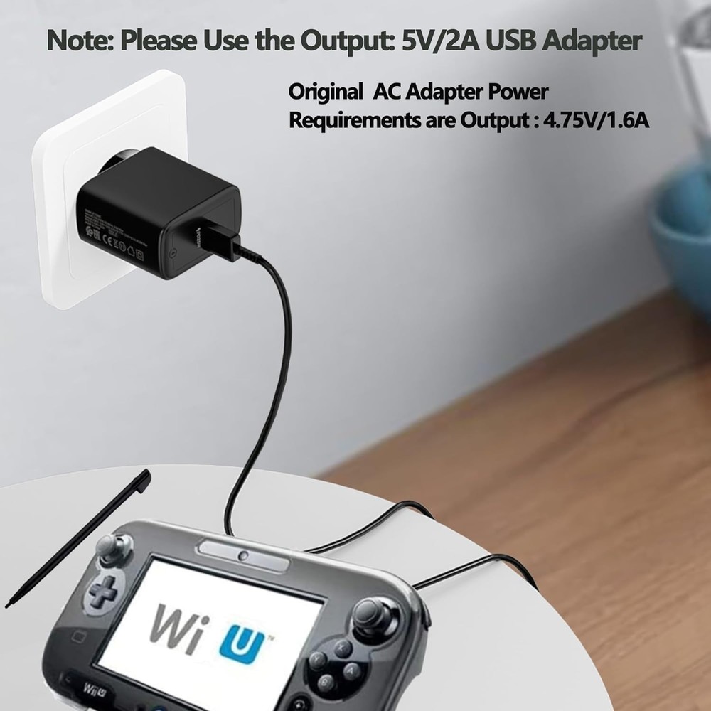 Wii U Gamepad Enhanced with 5 Stylus Pens & Efficient USB Charging Cable - Black
