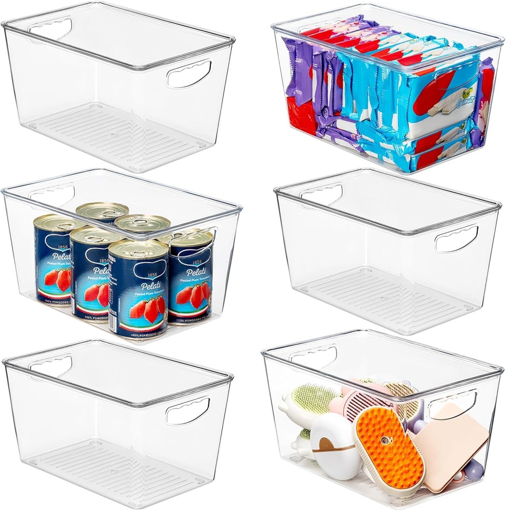 Clear Storage Bins W/ Lids Stackable Large Plastic Containers Pantry
