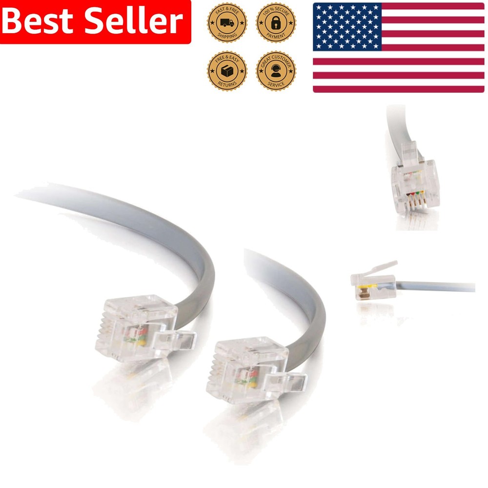 7-Foot RJ11 Modem Cable -  Silver Telephone Cable for Clear Data Transfer