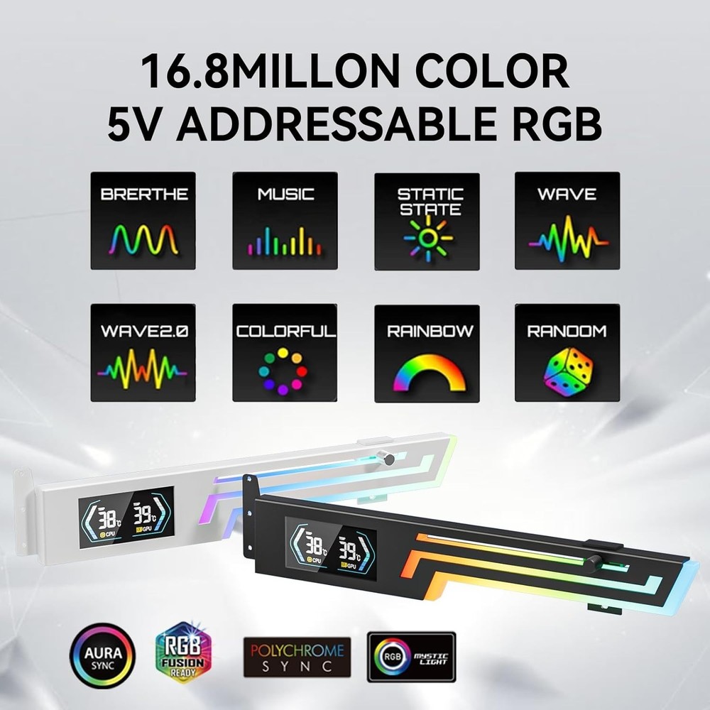 ARGB GPU Support Bracket with CPU & GPU Temp Display, Universal Graphics Card Su