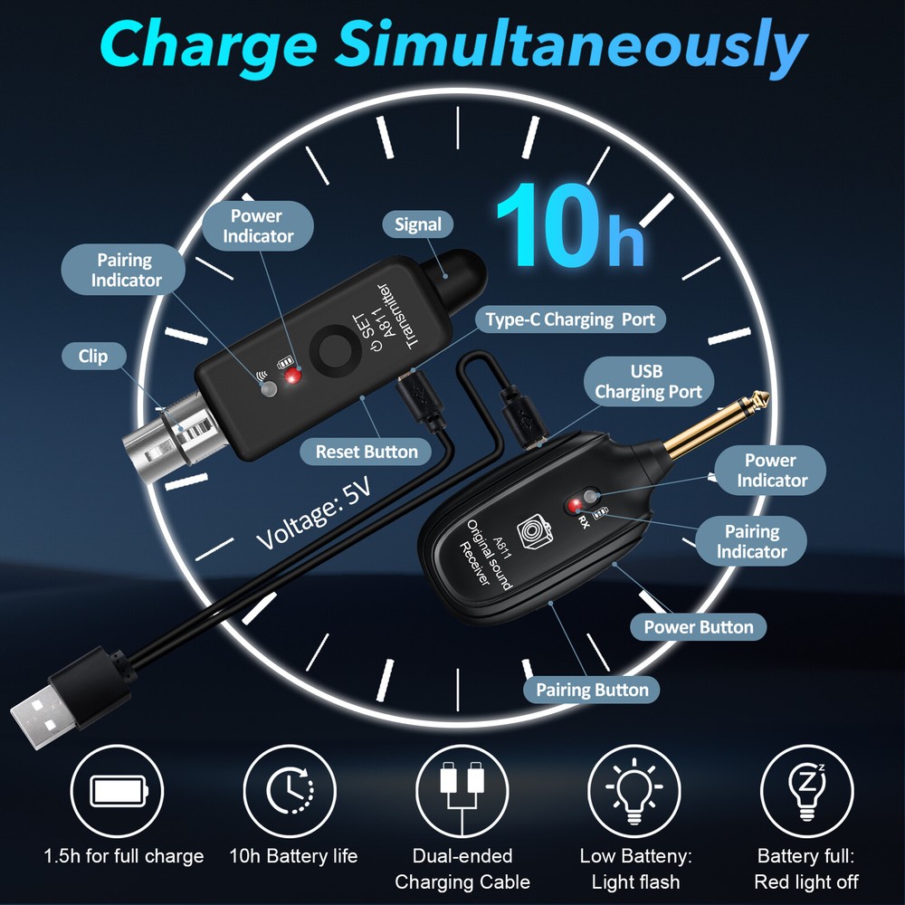 2.4GHz Wireless Microphone Converter XLR Transmitter Receiver Microphone System