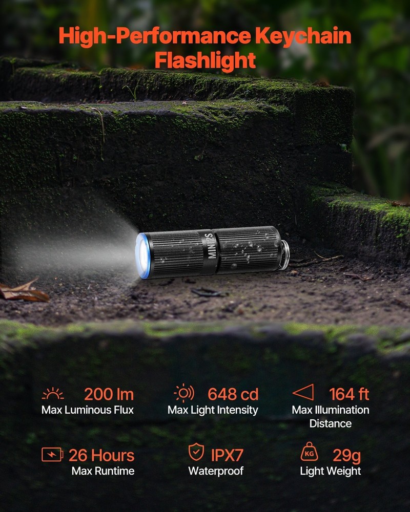 Keychain Flashlight Rechargeable Mini LED Flashlight 200 High Lumens Pocke