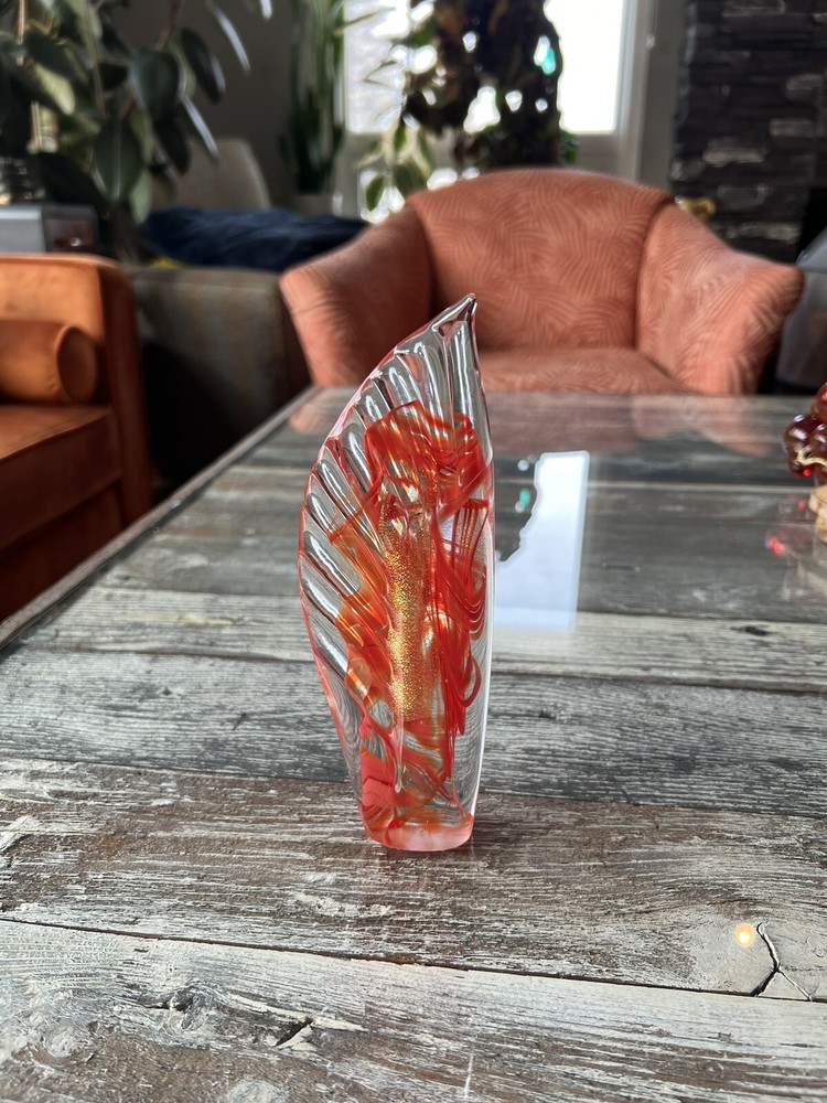 Small Unique Orange Fire Glass Ornament