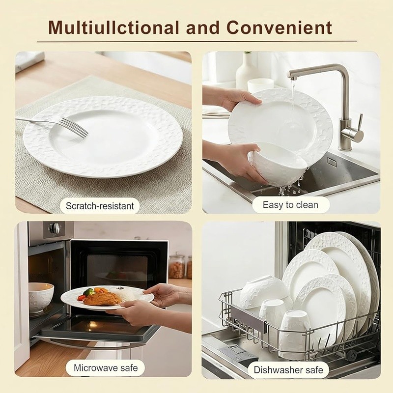 16 Piece Bone China Dinnerware Set Elegant Embossed Design Dining Table New