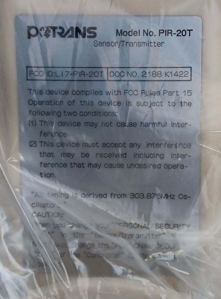 Potrans PIR-20T Sensor Transmitter – New Open Box