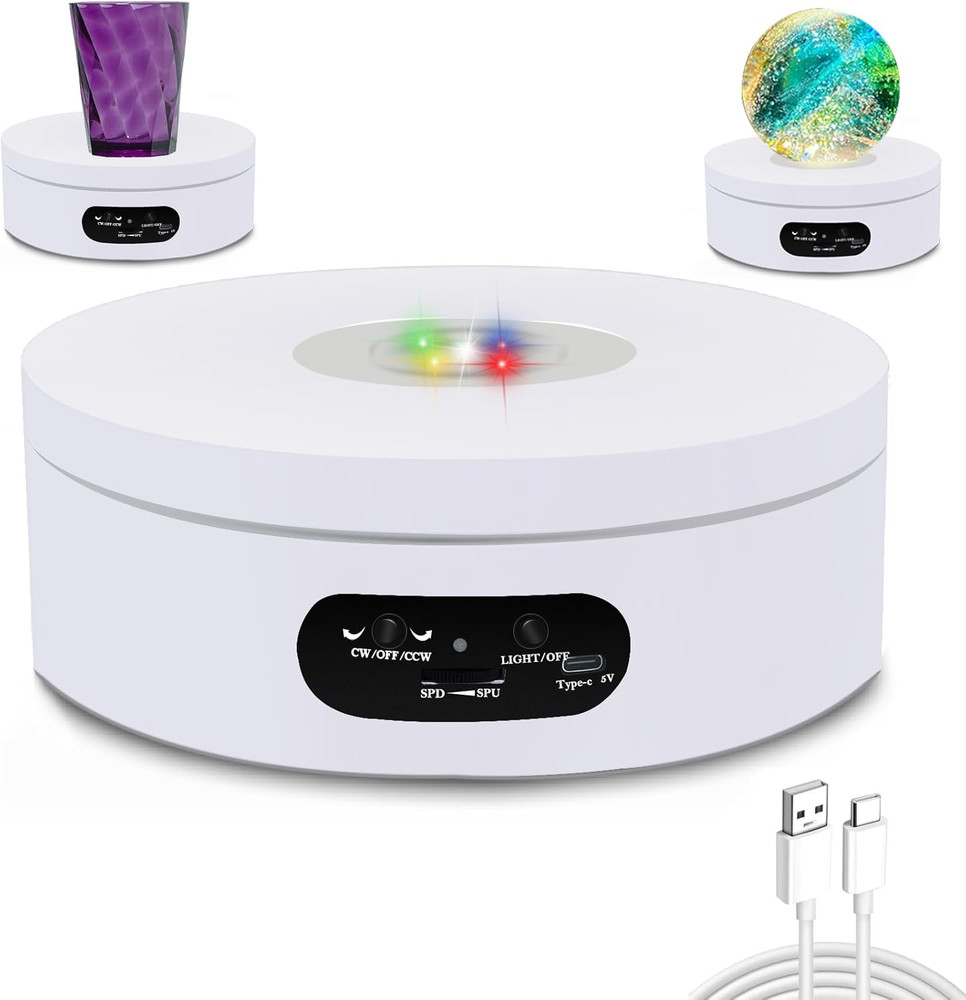 Rotating Display Stand, Spinning Display Stand with Colored Lights, Lighted LED
