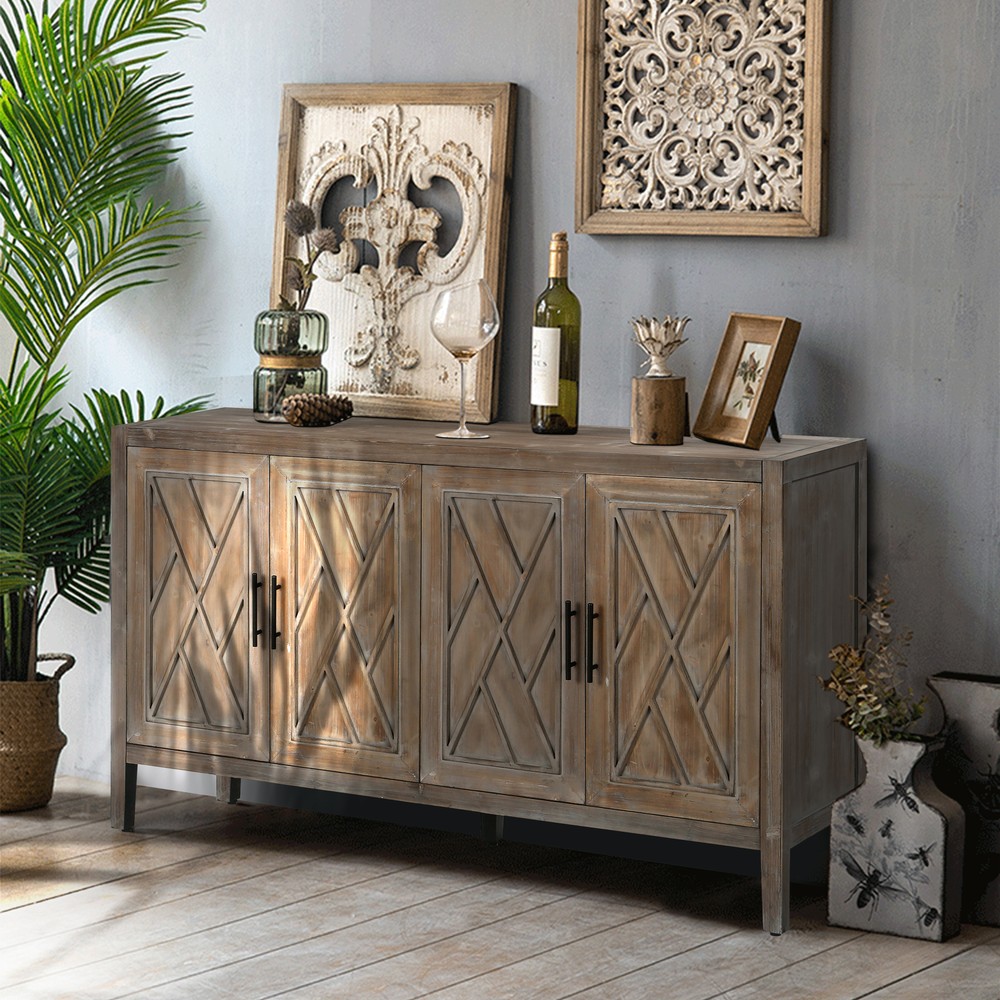 Storage Cabinet with 4 Doors and Adjustable Shelves Sideboard Buffet Cabinet