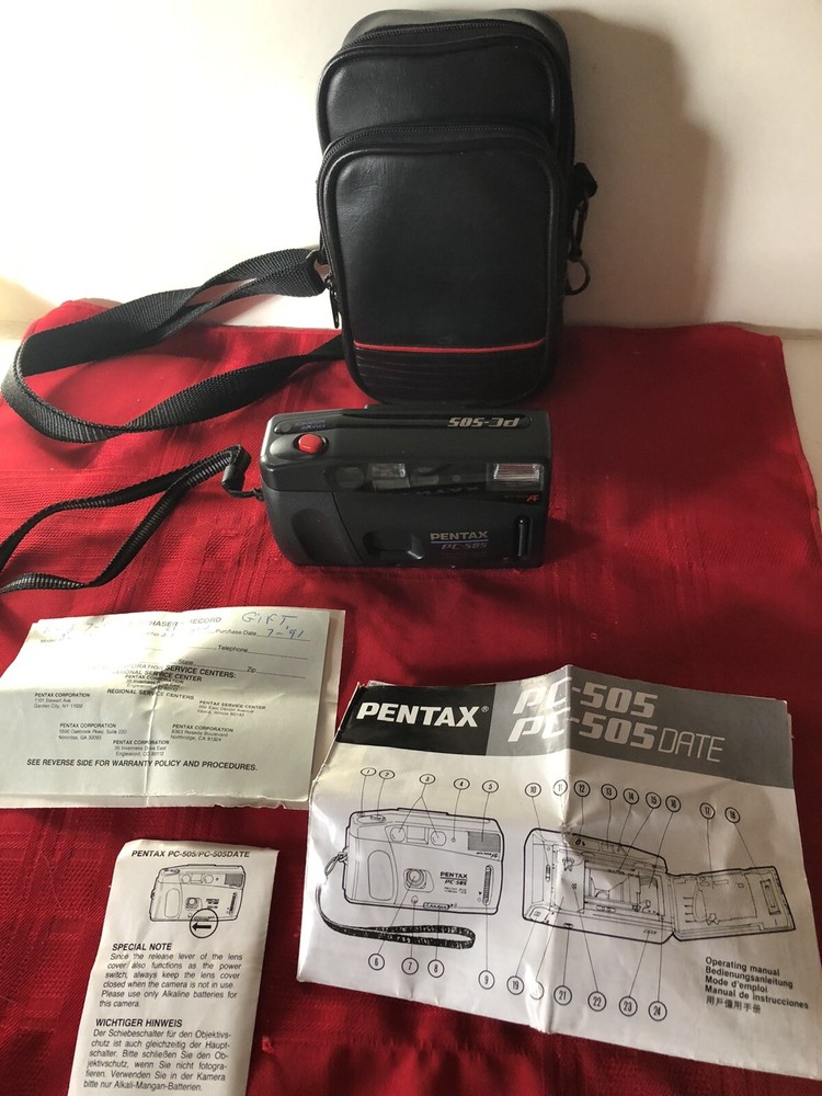 VINTAGE 1990 PENTAX PC-505 35MM CAMERA, CASE & INSTRUCTIONS EUC