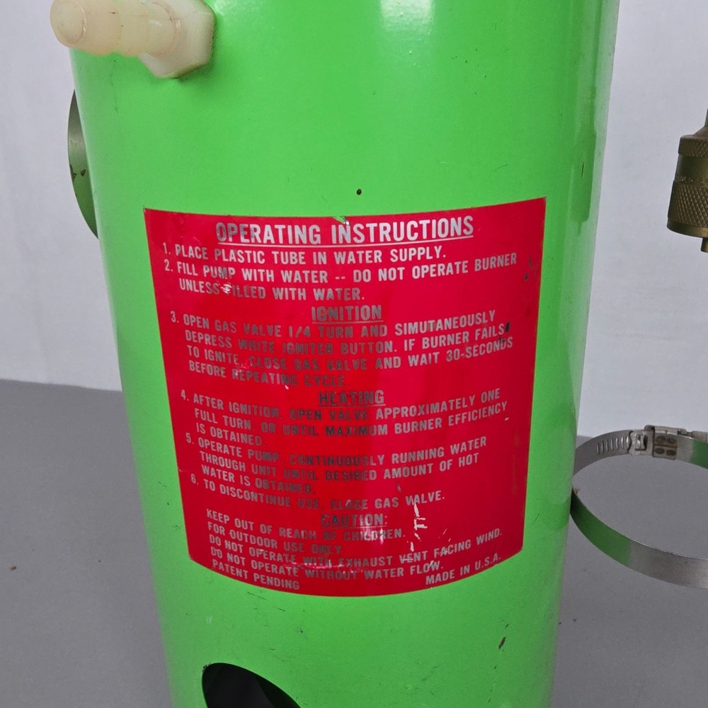 VTG Little Sizzle Portable Green White Propane Camping Water Heater Safety Valve