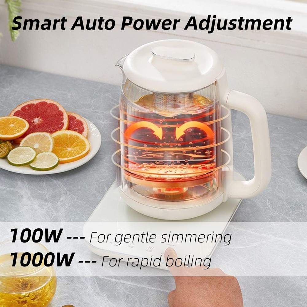 Health Pot, 1.5L Double-Layer Glass Electric Kettle with Stew Pot, 9-in-1 Mul...