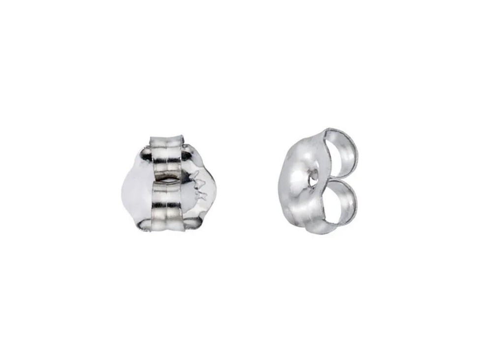 14k Solid White Gold Earring Backs Medium 1 Set Pair Butterfly, Highly Polished