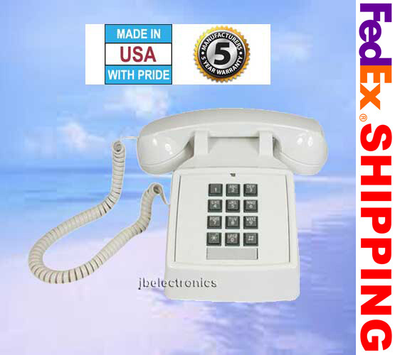 RETRO WHITE PUSH BUTTON CORDED BASIC DESK PHONE TELEPHONE VINTAGE STYLE NEW