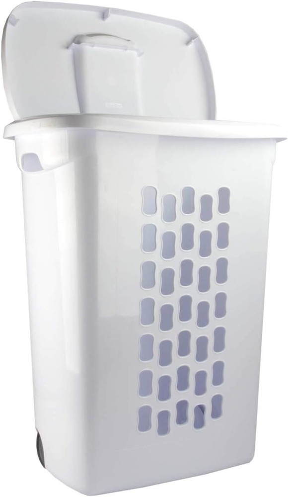 Extra Strong Laundry Hamper with Wheels,, Plastic, White, 1 Piece