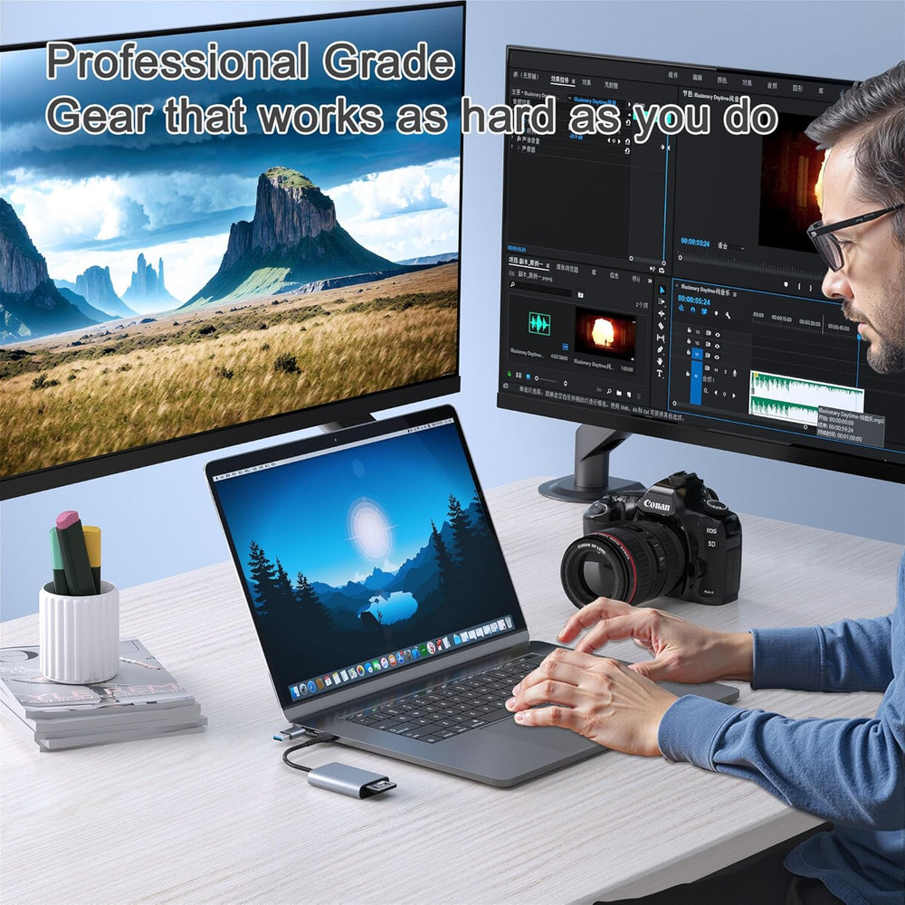 CFexpress Type A Card Reader, USB-C/USB-A 2-in-1, 10Gbps, Multi-OS Compatible