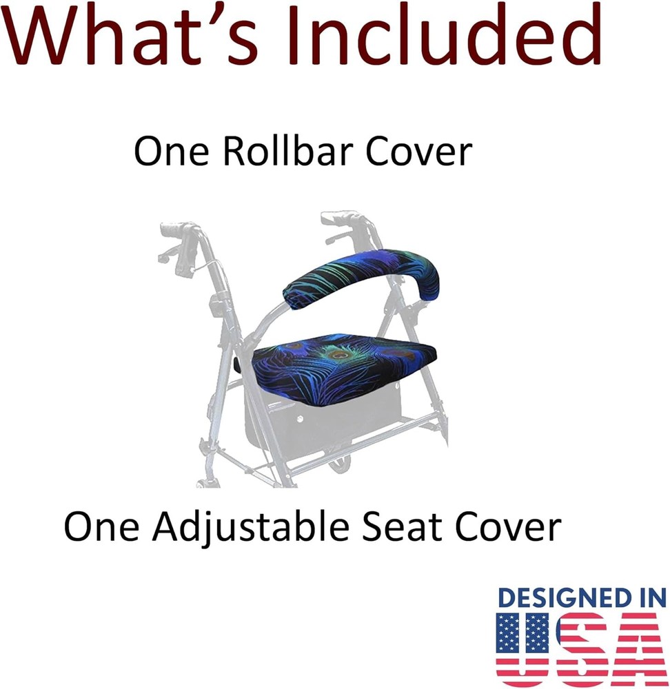 Protective Rollator Seat Cover Set with Peacock Feathers for Comfortable Use