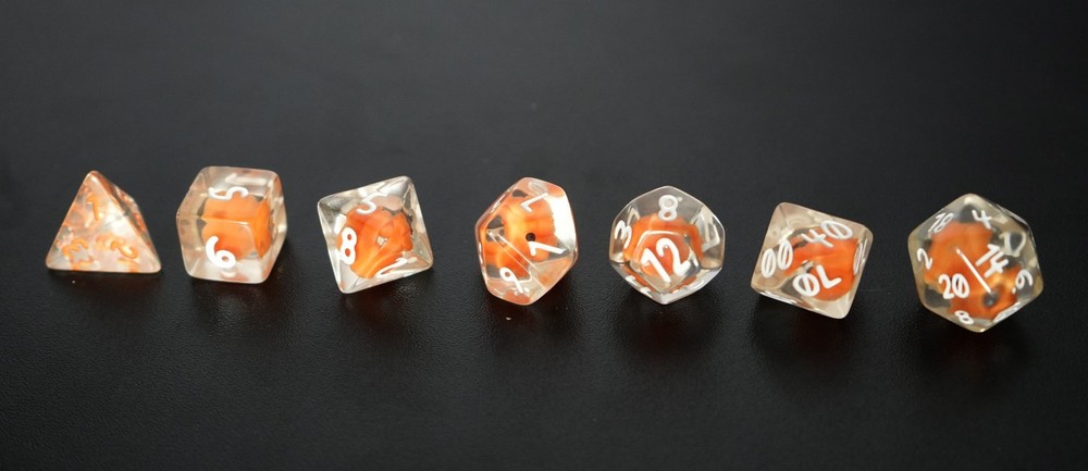 7 clear pumpkin acrylic dice set