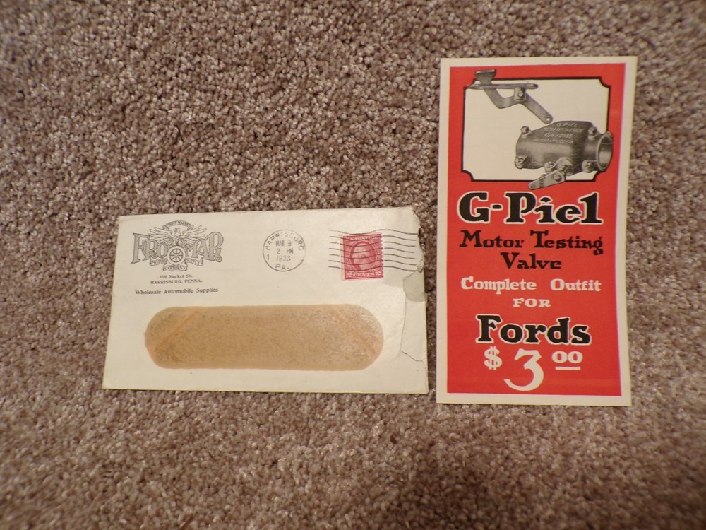 1923 G-Piel Ford Motor Testing Valve  Brochure,Ad, w/Envelope