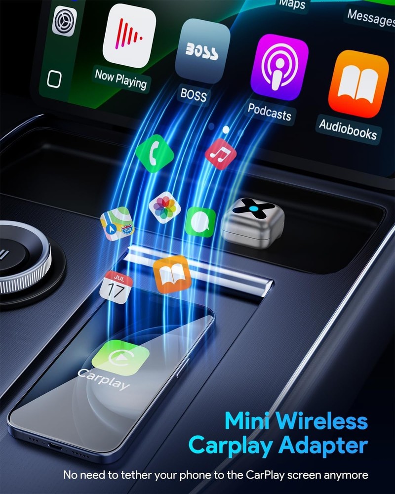 FAHREN 𝐔𝐥𝐭𝐫𝐚 𝐌𝐢𝐧𝐢 𝟐-𝐢𝐧-1 Wireless Apple CarPlay Android Auto Adapter
