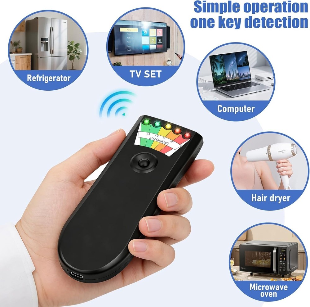 Compact Portable EMF Meter - 5 Level LED Display for Electromagnetic Safety